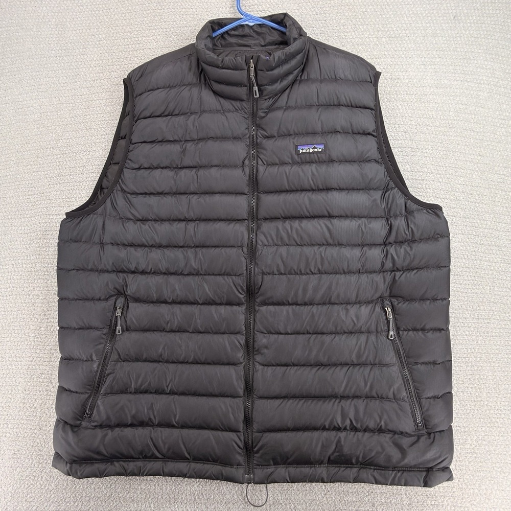 Patagonia Down Sweater Vest Mens XXL Black Goose Down Puffer Full Zip 84622